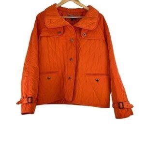 Talbots Orange Quilted Button Front Short Jacket